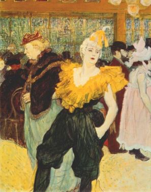 Mademoiselle Cha-u-Kao de braços dados com Gabrielle. Moulin Rouge. Pintura de Henri Toulouse-Lautrec.